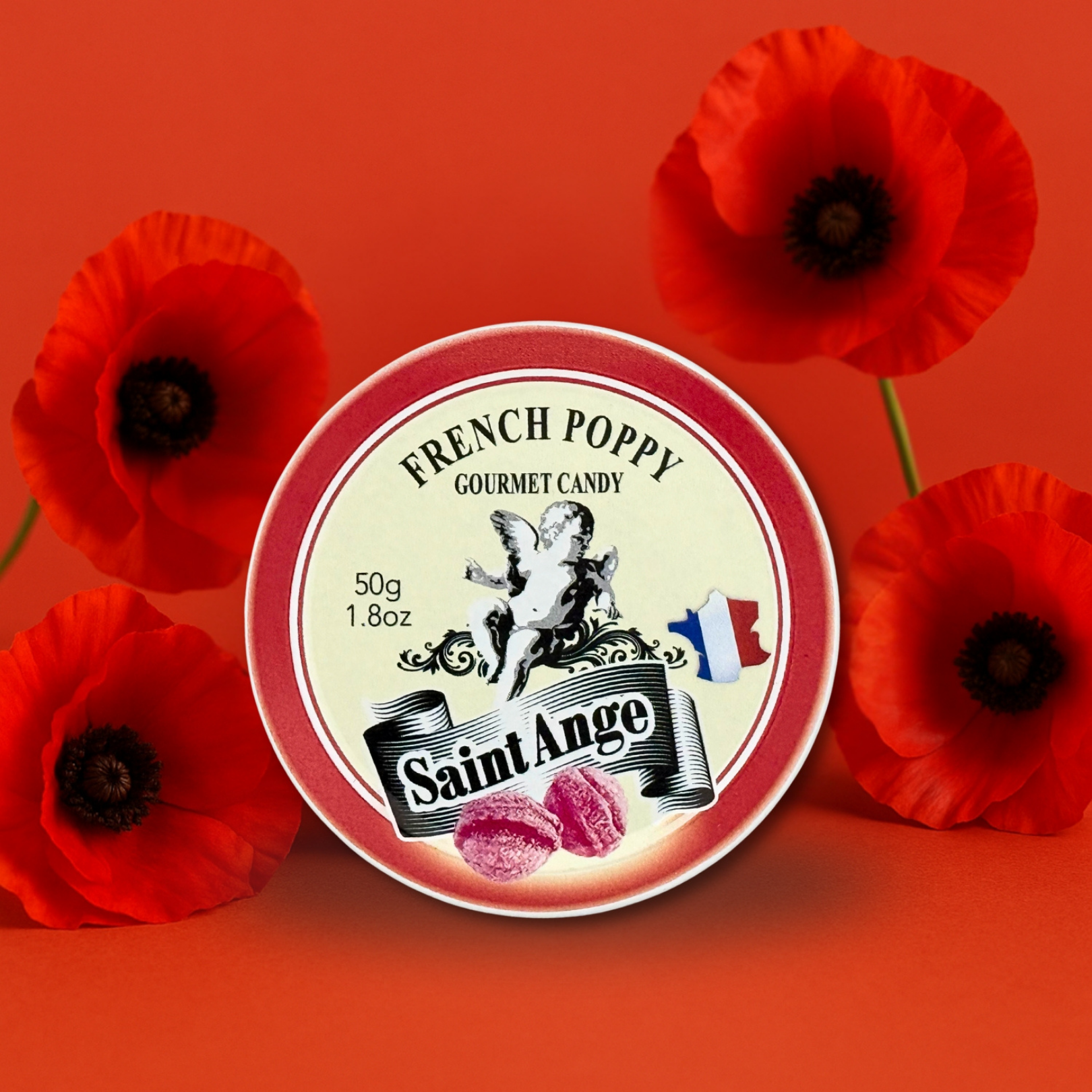 Bonbon USA France - Wholesale Hard Candy - Saint Ange Poppy - French Gourmet Natural Candy Tin5