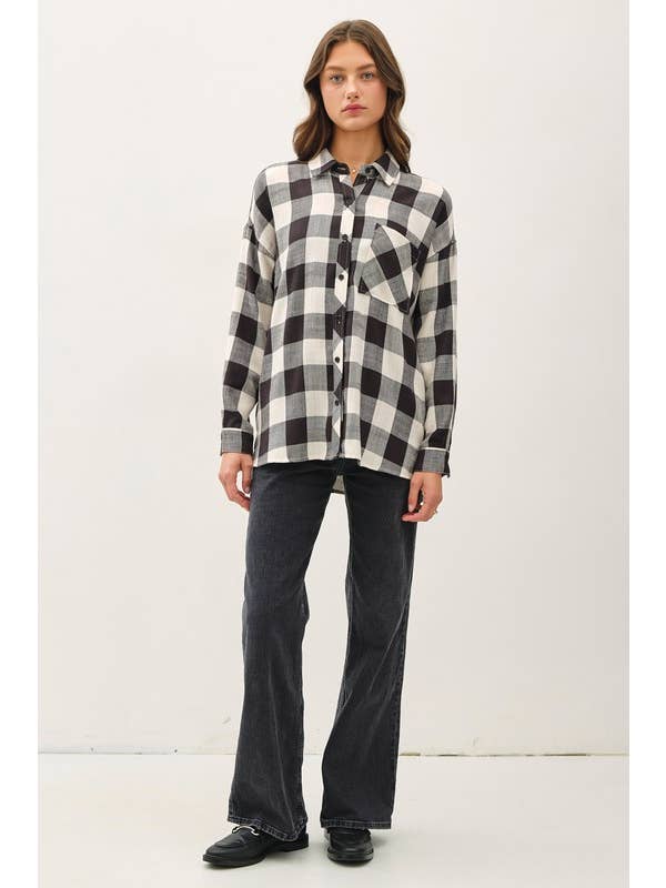 Vanilla Monkey - Wholesale Button Down Shirt - Women's - Soft Buffalo Check Flannel Shirt