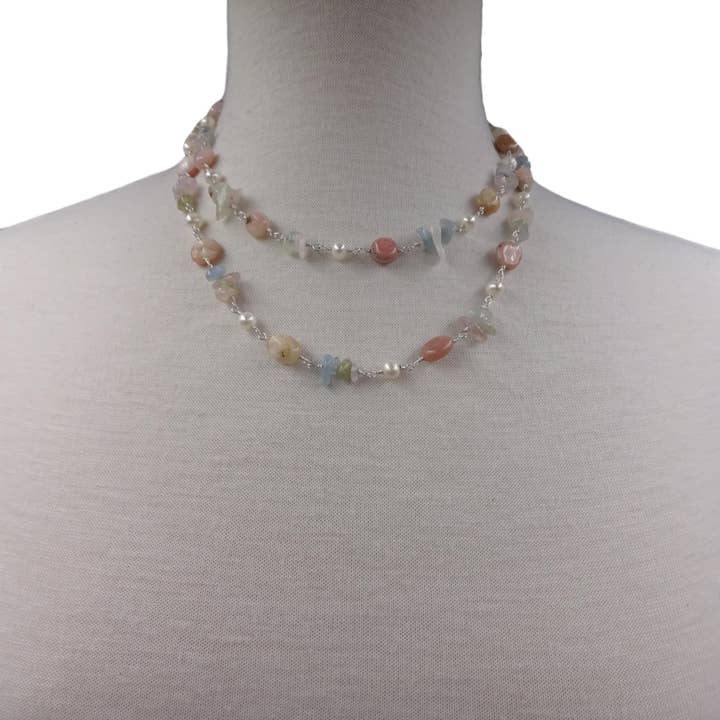 IST Jewelry - Wholesale Beaded/Pearl Necklace - Pink Opal & Morganite Necklace2