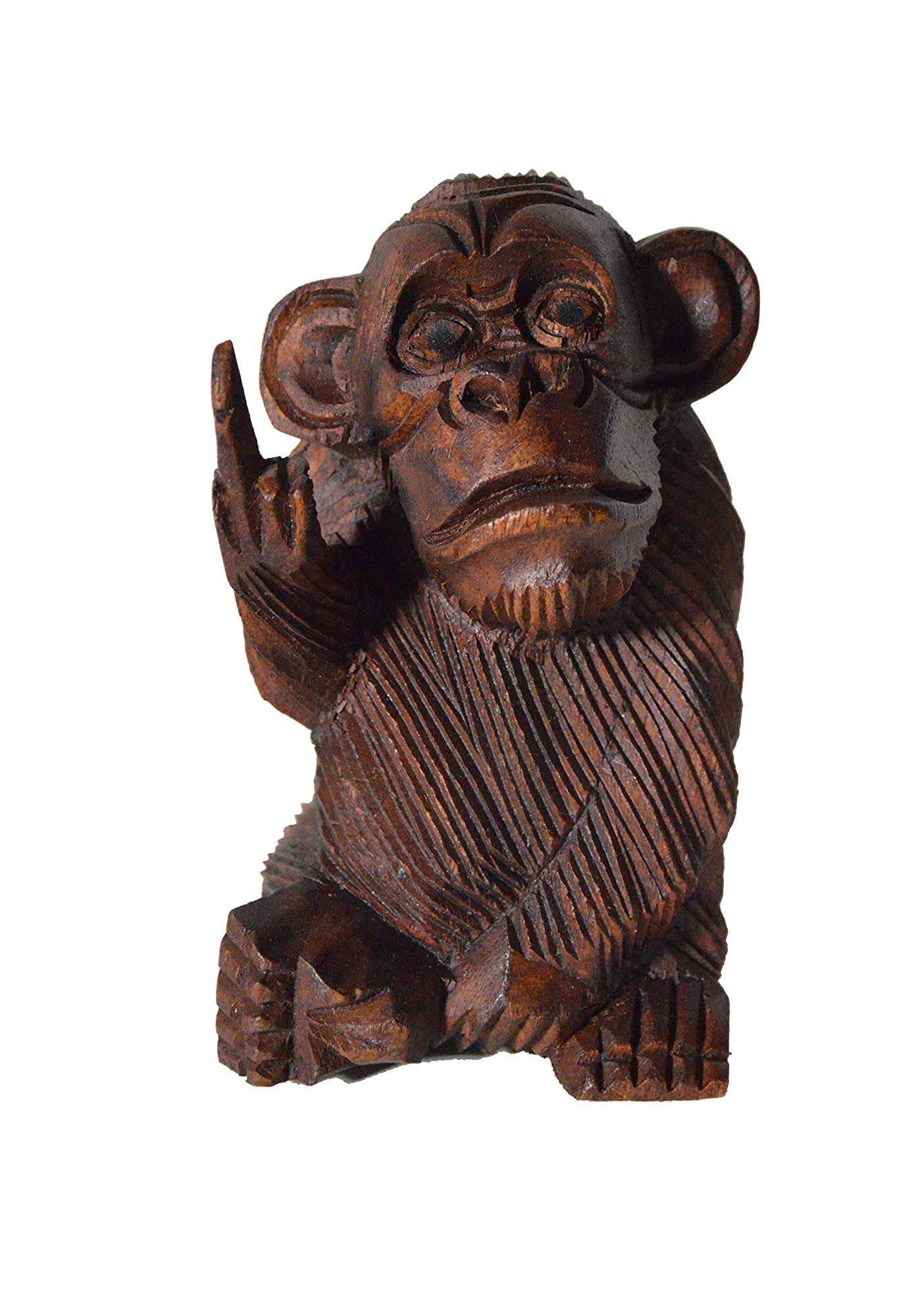 OMA - Eclectic Home - Wholesale Sculpture - Finger Monkey Hand Carved Statue Flipping The Bird Smoking