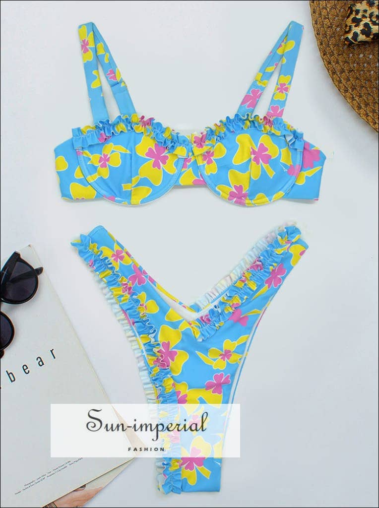 Wholesale Women Underwire Push up Bra Bikini Set Floral Print Swimsuit