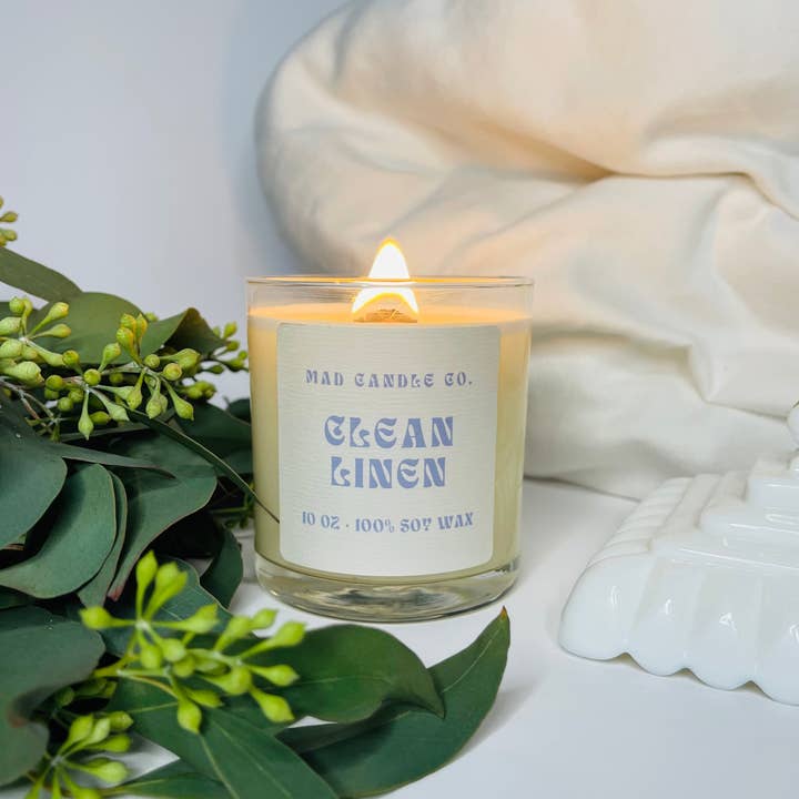Mad Candle Co. - Wholesale Jar/filled candle - Clean Linen Soy Candle - 10 oz Glass Jar & Wood Wick0