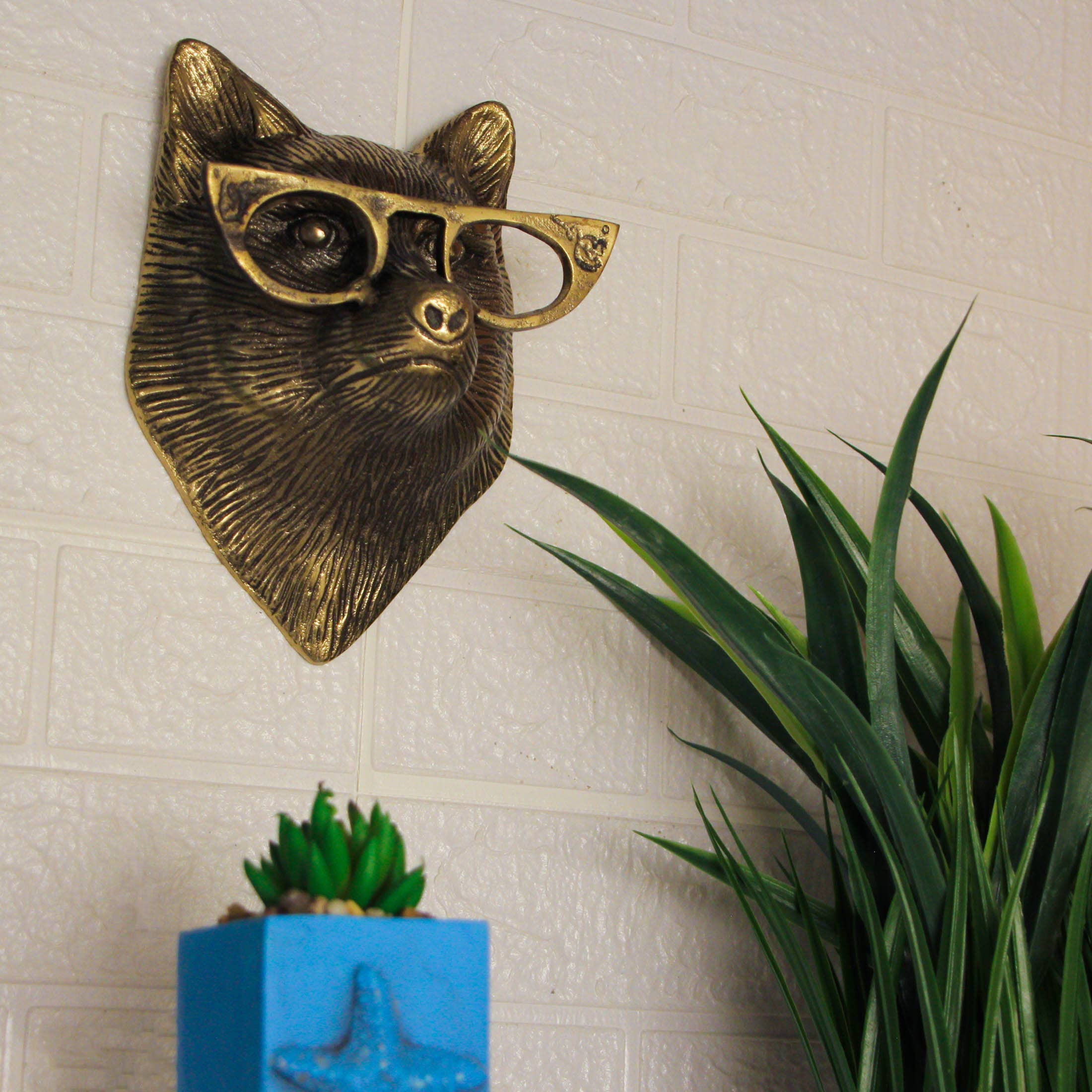 Zeckos - Wholesale Wall Decor - Kids & Baby - Gold Fox Head Wall Hanging with Cat’s Eye Glasses – 6" High6