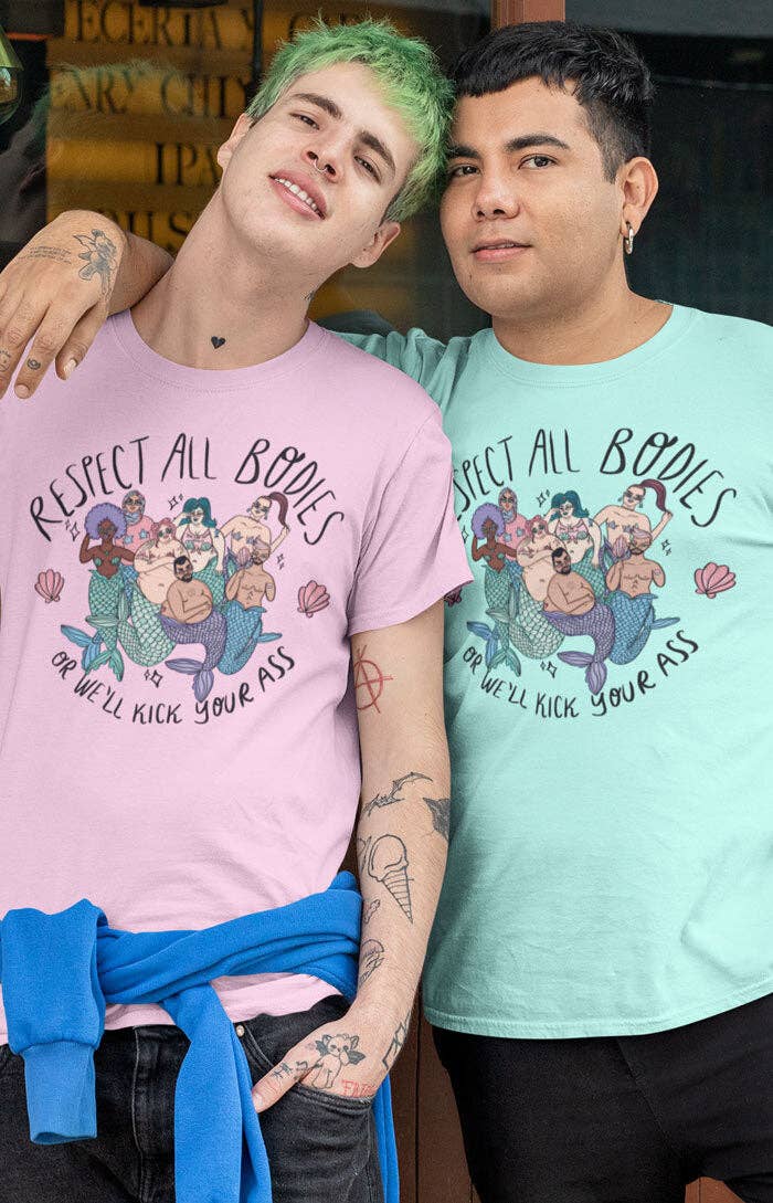 Chiaralascura – wholesale T-shirts med screentryck – Dam – Unisex t-shirt i ekologisk bomull med Body Positive sjöjungfruar2