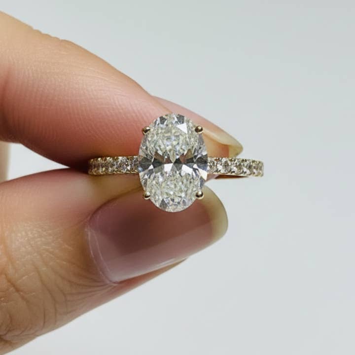 2 to 4 Carat Oval Cut Pave Setting 14K Solid Gold Solitaire Diamond Engagement Ring for wholesale by Triple C Diamonds