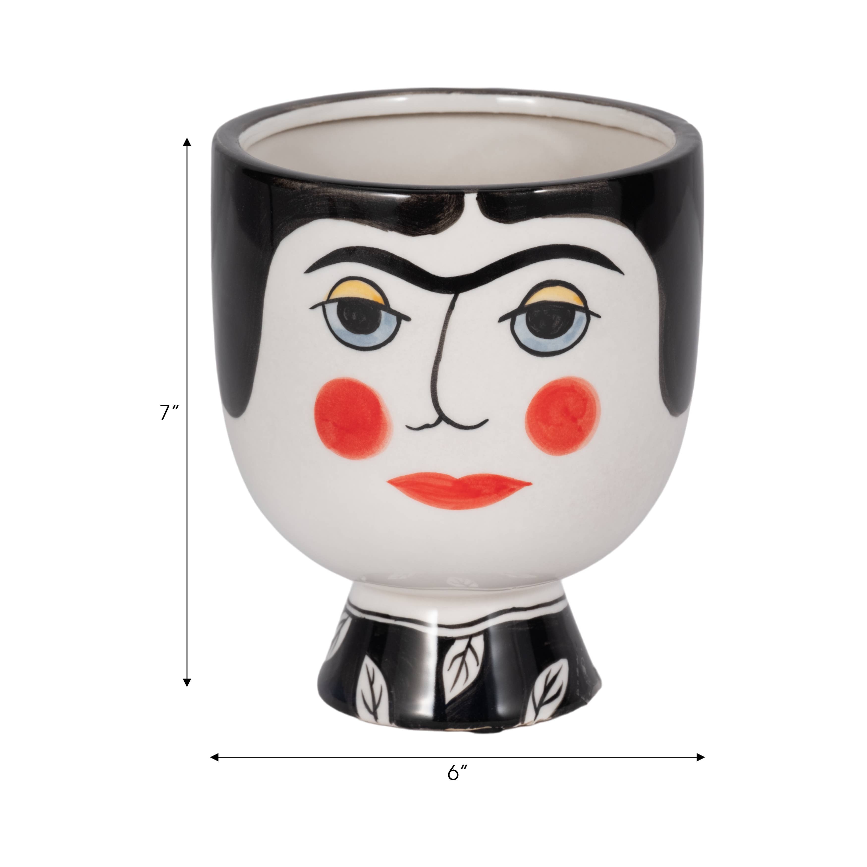 Sagebrook Home - Wholesale Plant Pot - Planter - Black Ceramic Decorative Frida Face Flower, 6 in.2
