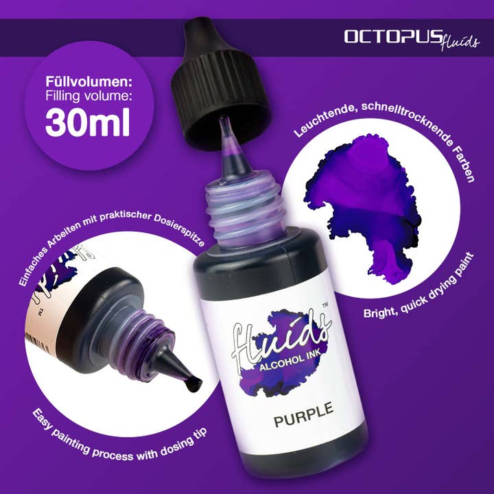 Octopus Concept GmbH - Venta al por mayor Material para manualidades - Fluids Alcohol Ink PURPLE, tinta alcohólica para arte fluido