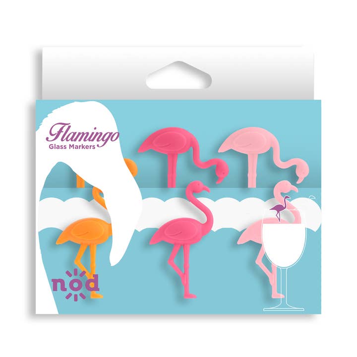 Flamingo Glass Markers – 6 Piece Drink Charm Set for wholesale by NOD Products