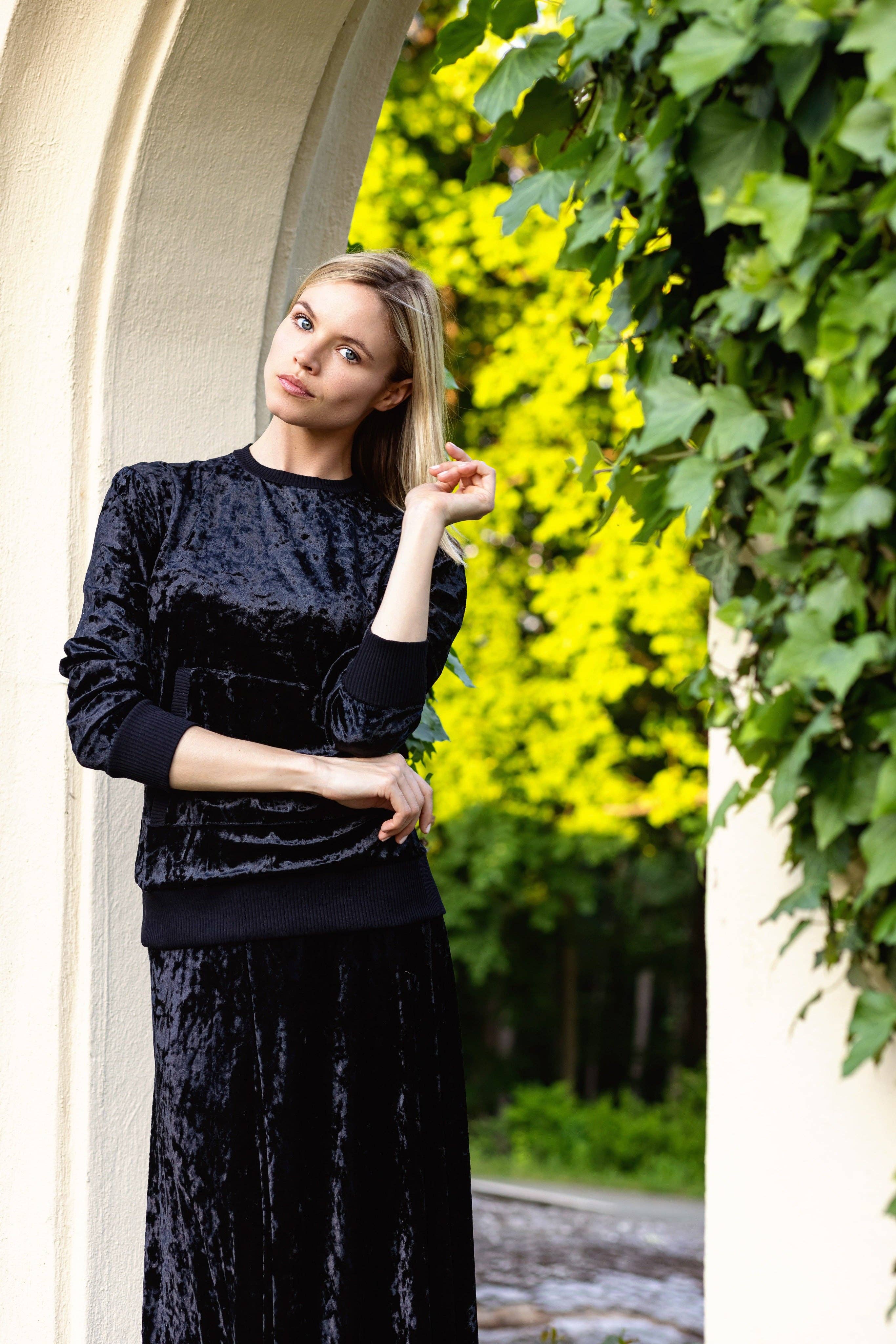 Ellwi Design - Wholesale Hemd- en rokset - Dames - Verpletterde Fluwelen Top & Rok - Zwart3