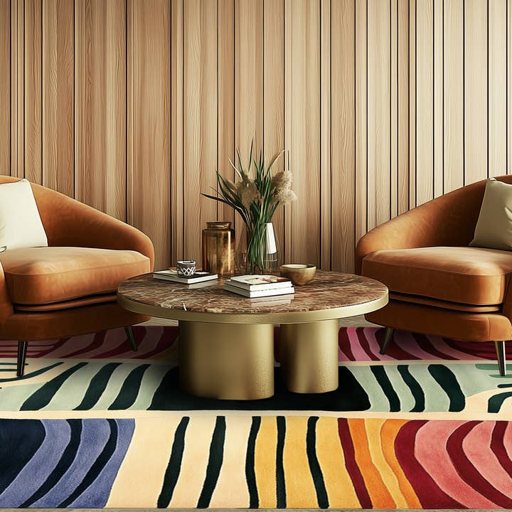 Rayures vers la Terre - Tapis en laine NZ fait main - Options personnalisées pour la vente par Sova Rugs