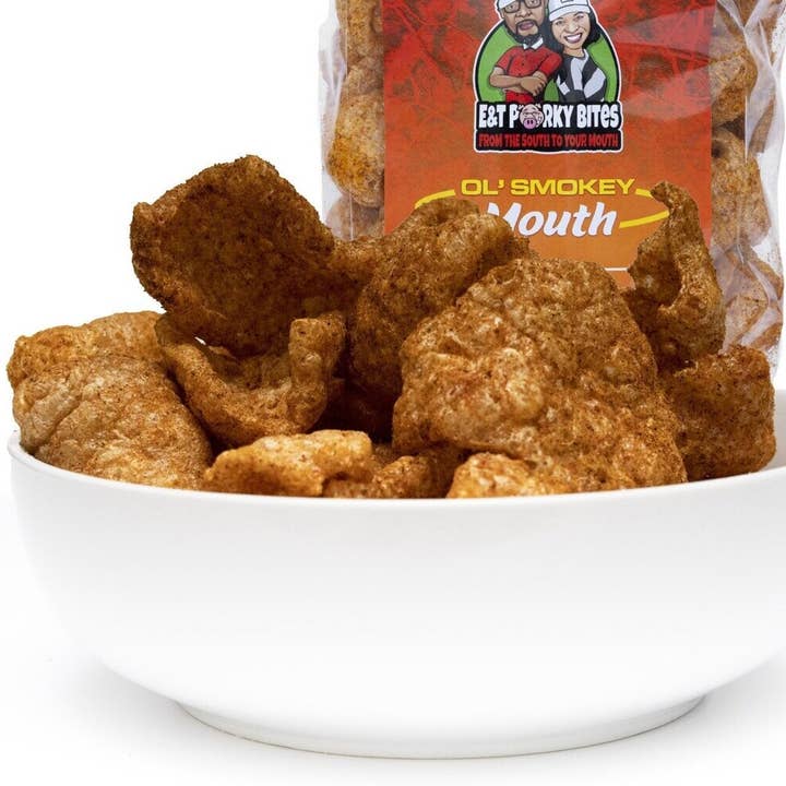 E&T Porky Bites - Wholesale Puffed Snack - Ol' Smokey Mouth Flavored Fried Pork Rinds