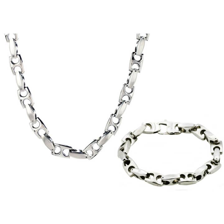 Men's Stainless Steel Anchor Link Bracelet & Necklace Set for wholesale by Blackjack Mens Jewelry