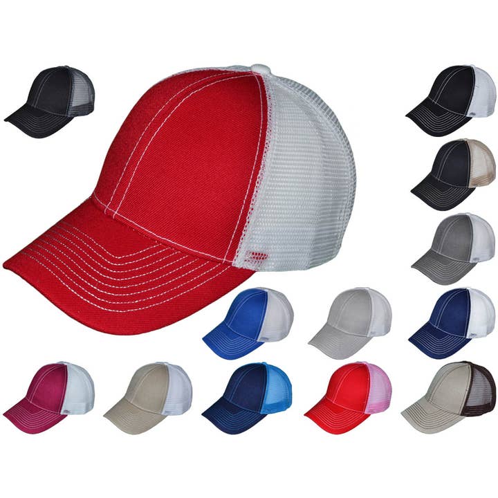 Buck Wholesale - Wholesale Trucker Hat - Unisex - Contrast Stitching Trucker Hats - BK Caps Structured 6 Panel