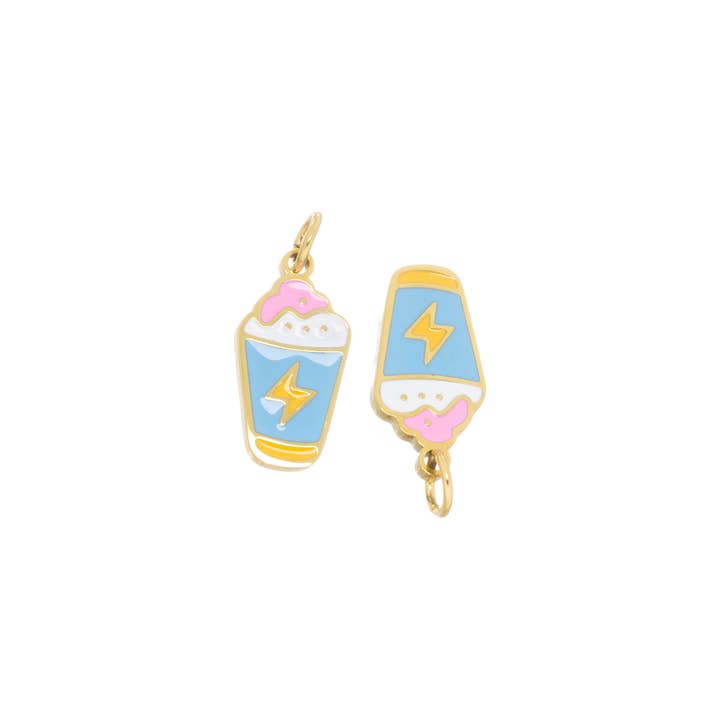 Jewel Pledge - Wholesale Individual charm/pendant - Strawberry Vanilla Milk Shake Charm,Lightning Bolt CupSSPG373