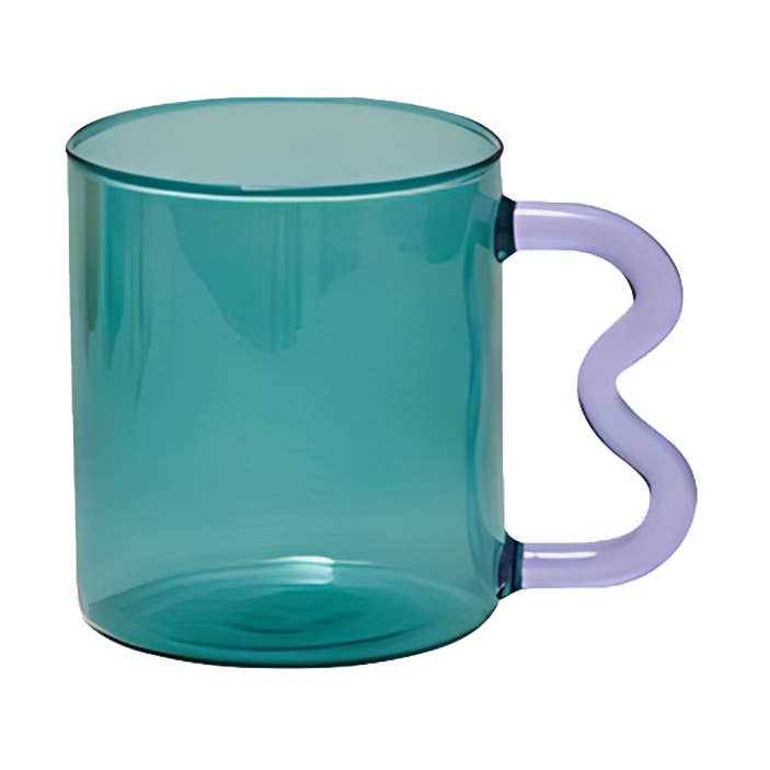 "Bonbon" Aqua Glass Mug – Wavy Lilac Handle 450ml for wholesale by TUTU Home