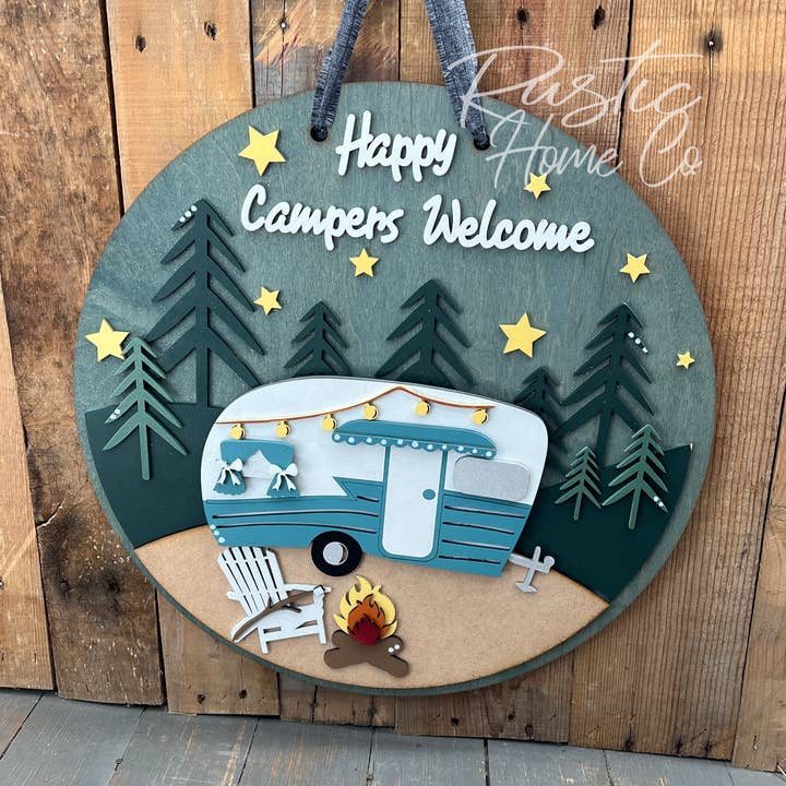 Sign camper welcome, camping, Door-hanger, Decor,porch round for wholesale by Rustic Home Co LLC
