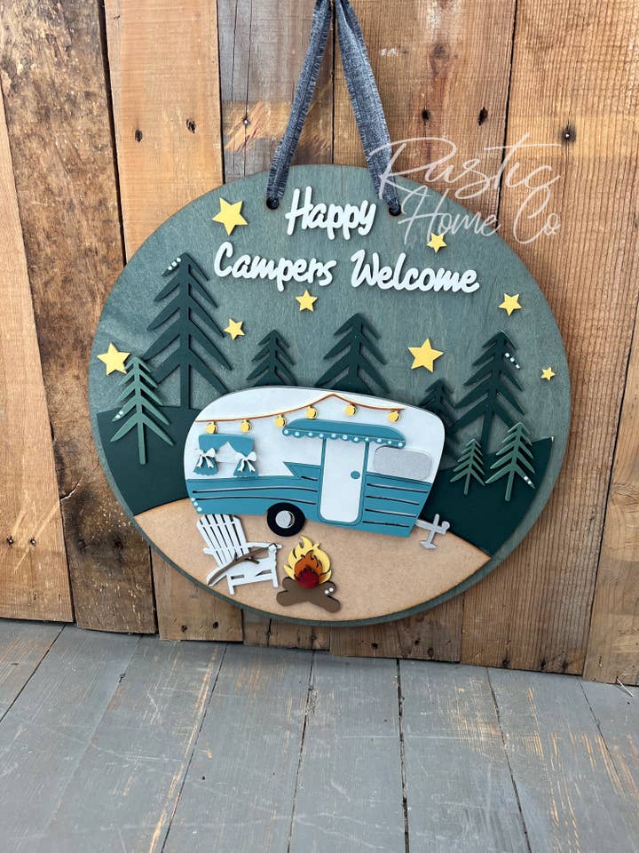 Letrero de bienvenida para autocaravana, para colgar en la puerta, decoración, porche redondo para venta al por mayor de Rustic Home Co LLC