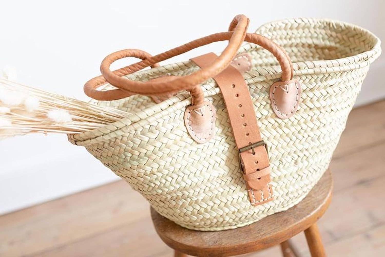 NomadWeave Ltd – Engroshandel Strandtaske – FRENCH BASKET stråtaske med læderhåndtag, strandtaske,2