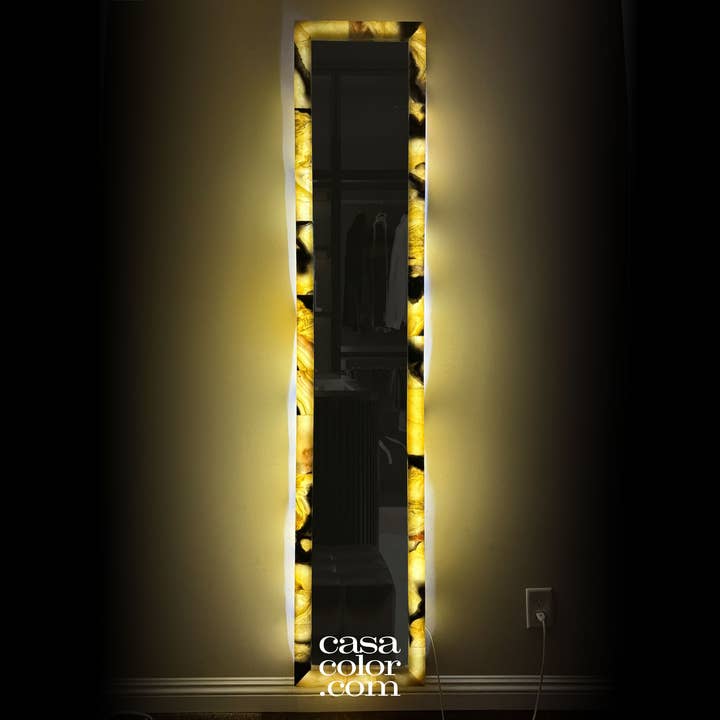 Super Tall Onyx Backlit Multicolor Stone Collage Wall Mirror. 78" height for wholesale by Casa Color