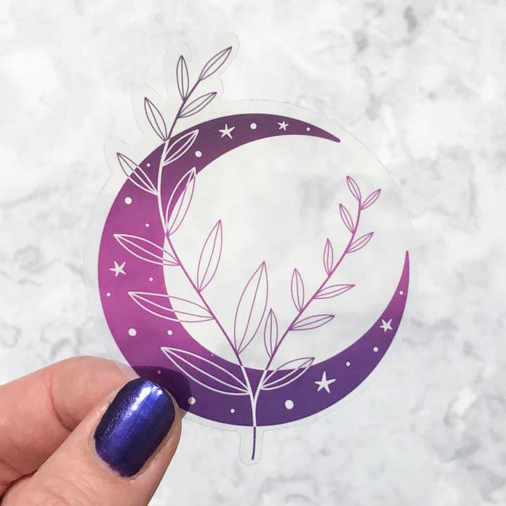Autocollant clair lune et branche, autocollant pour ordinateur portable déesse de la lune pour la vente par Anita Ivancenko