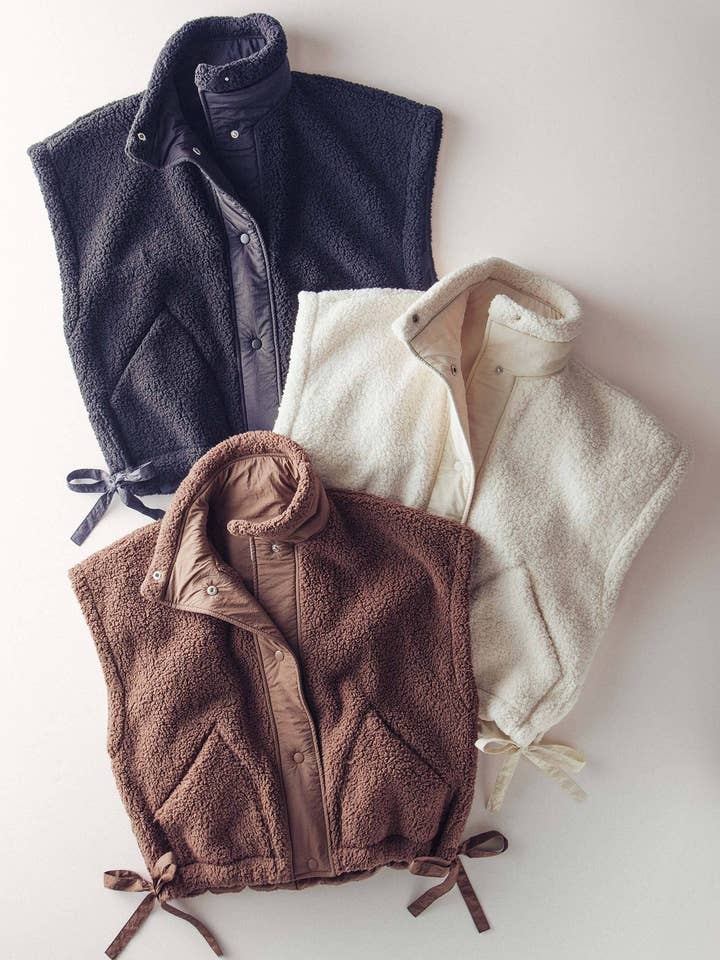 Quilted Collar Boxy Sherpa Vest for wholesale by Urban Daizy
