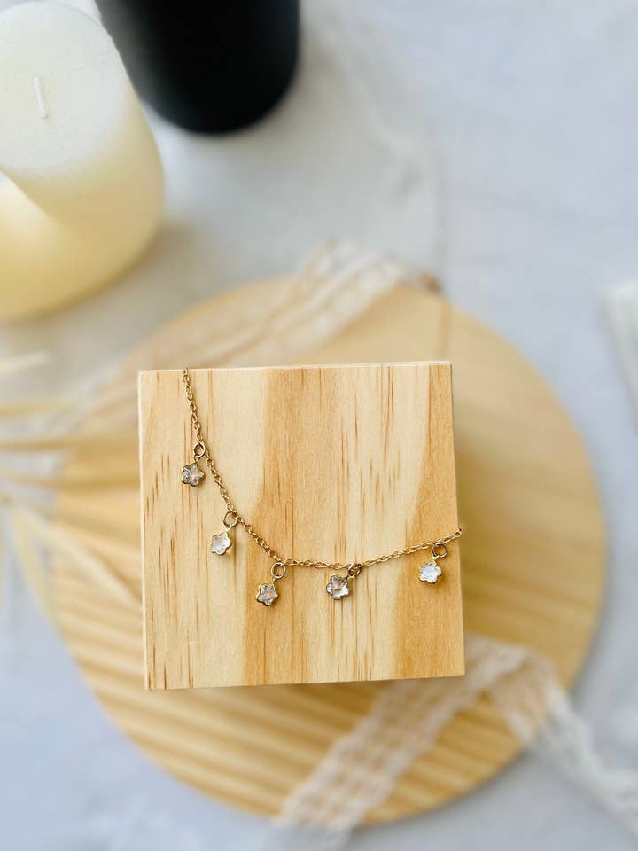 Falling Stars Dainty Necklace, Elegant, Gold, White Marble for wholesale by Lavender Avenue