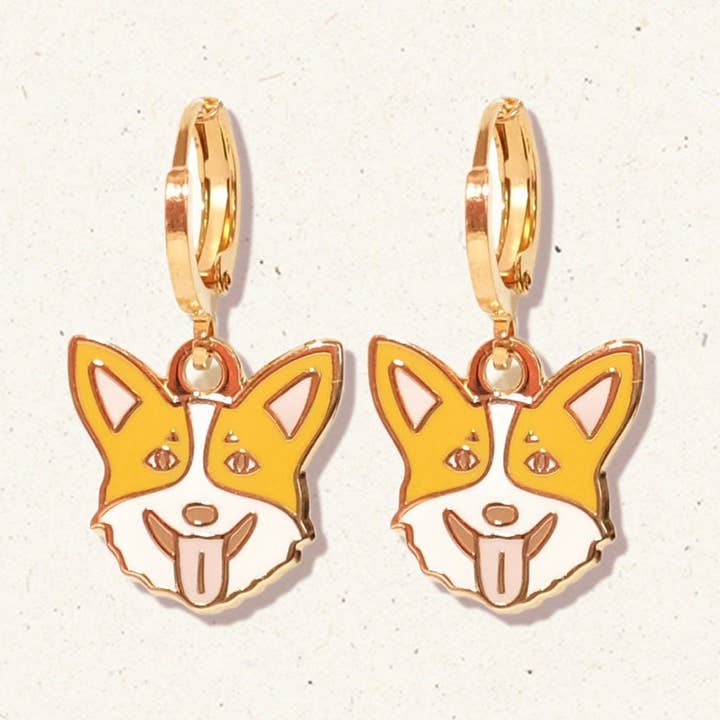 Corgi dog huggie hoop earrings for wholesale by Sleepy Mountain