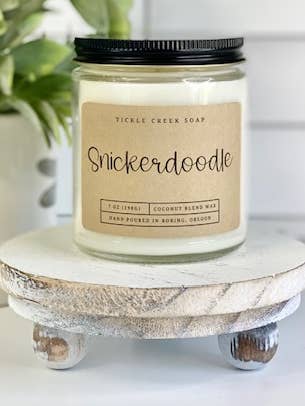 Vela Snickerdoodle en tarro de vidrio transparente de 7 oz  para venta al por mayor de Tickle Creek Soap