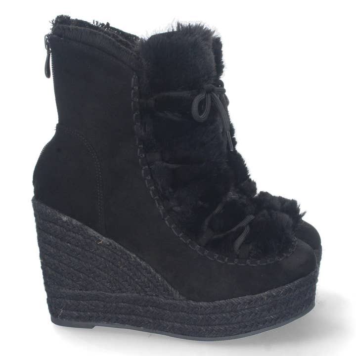 Botines cuña negros forrado en yute para venta al por mayor de Brideluxe Mayorista