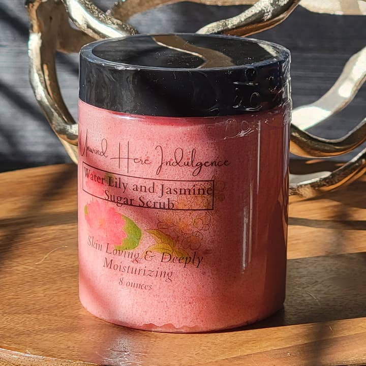 Water Lily & Jasmine Sugar Scrub for wholesale by Unwind Here Indulgence