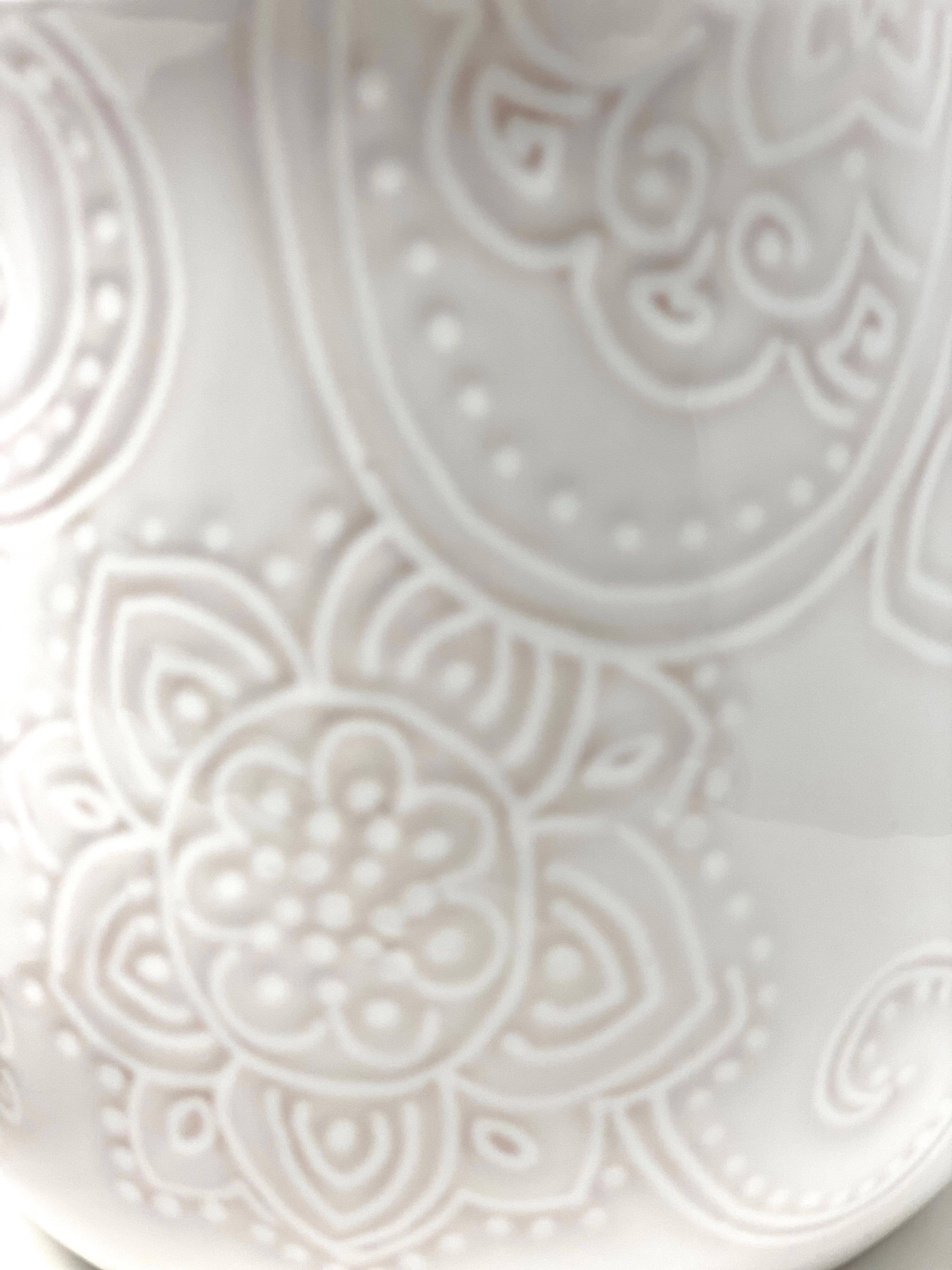 Drew Derose Design - Wholesale Canister set - White Embossed Paisley Ceramic Canister Set2