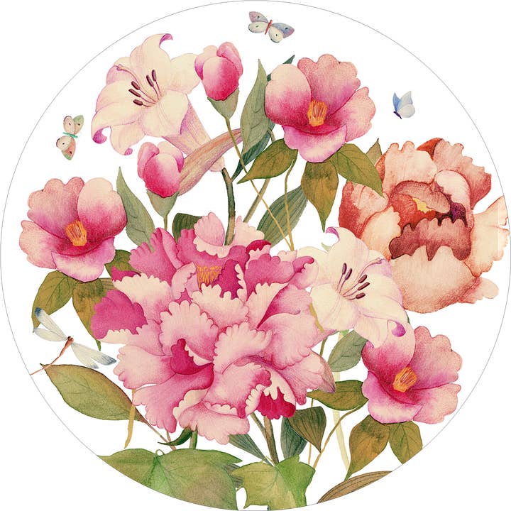 Set med 2 runda underlägg i hårdboard «Peony» 100 % tillverkade i Italien för wholesale av The Napking