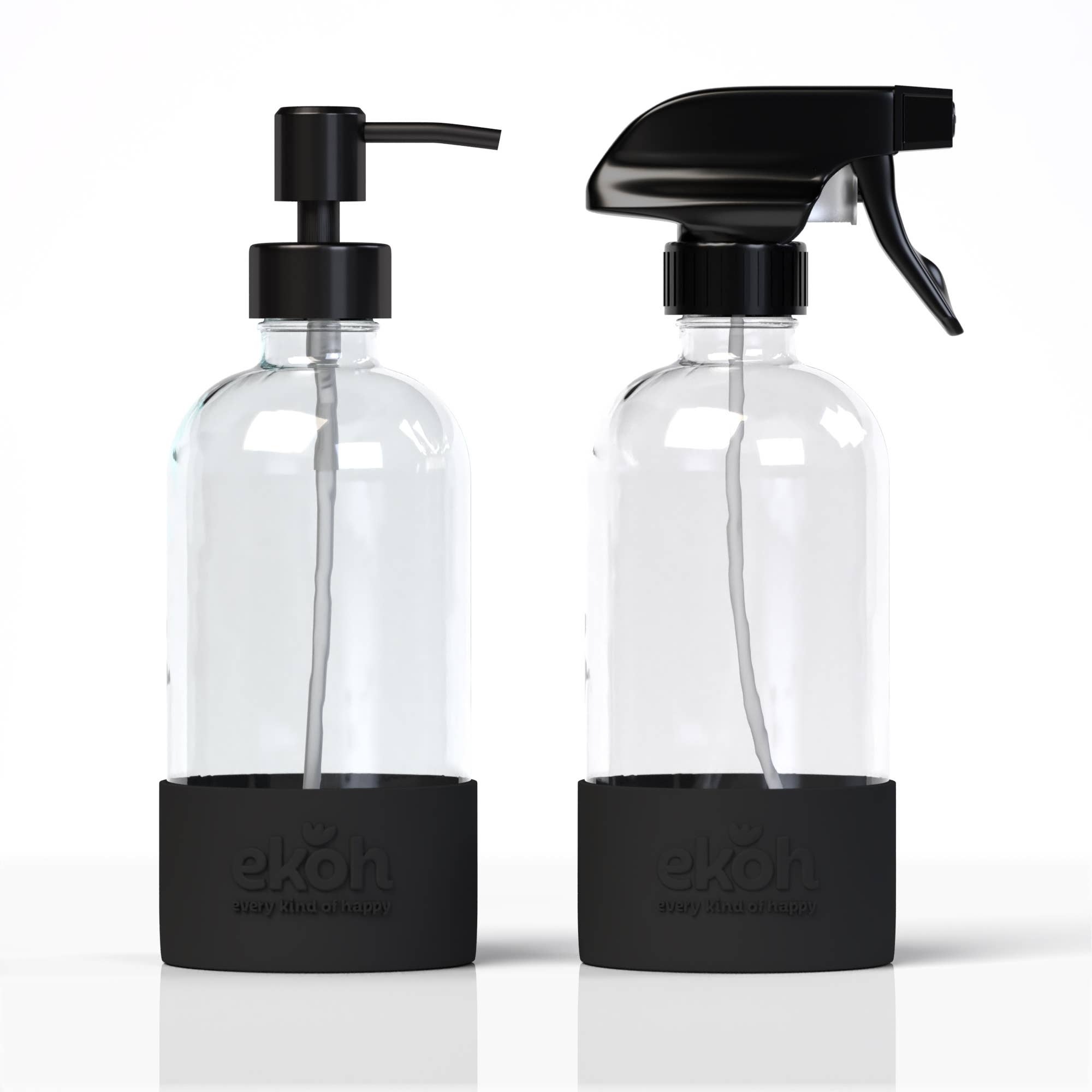 EKOH - Vendita all'ingrosso Dispenser per sapone - Bottiglie Boston in vetro trasparente da 500 ml con dispenser per sapone e spray, confezione da 28