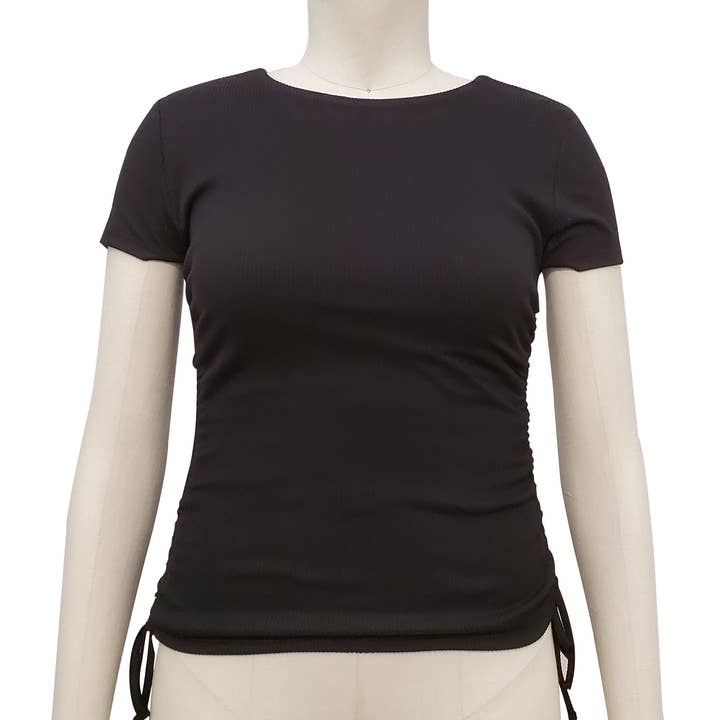 BHJT008 Short Sleeve Ruche Crew Neck Tee for wholesale by The Golden Touch Group