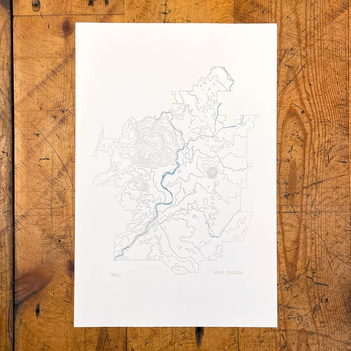 Bend Oregon Topographic Map Letterpress Print for wholesale by Green Bird Press