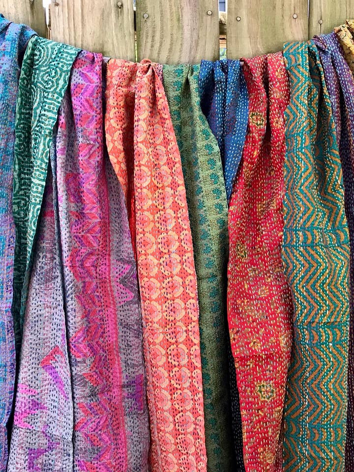 Silk Kantha Scarves-Narrow Width for wholesale by The Red Sari by Jennings & Allen
