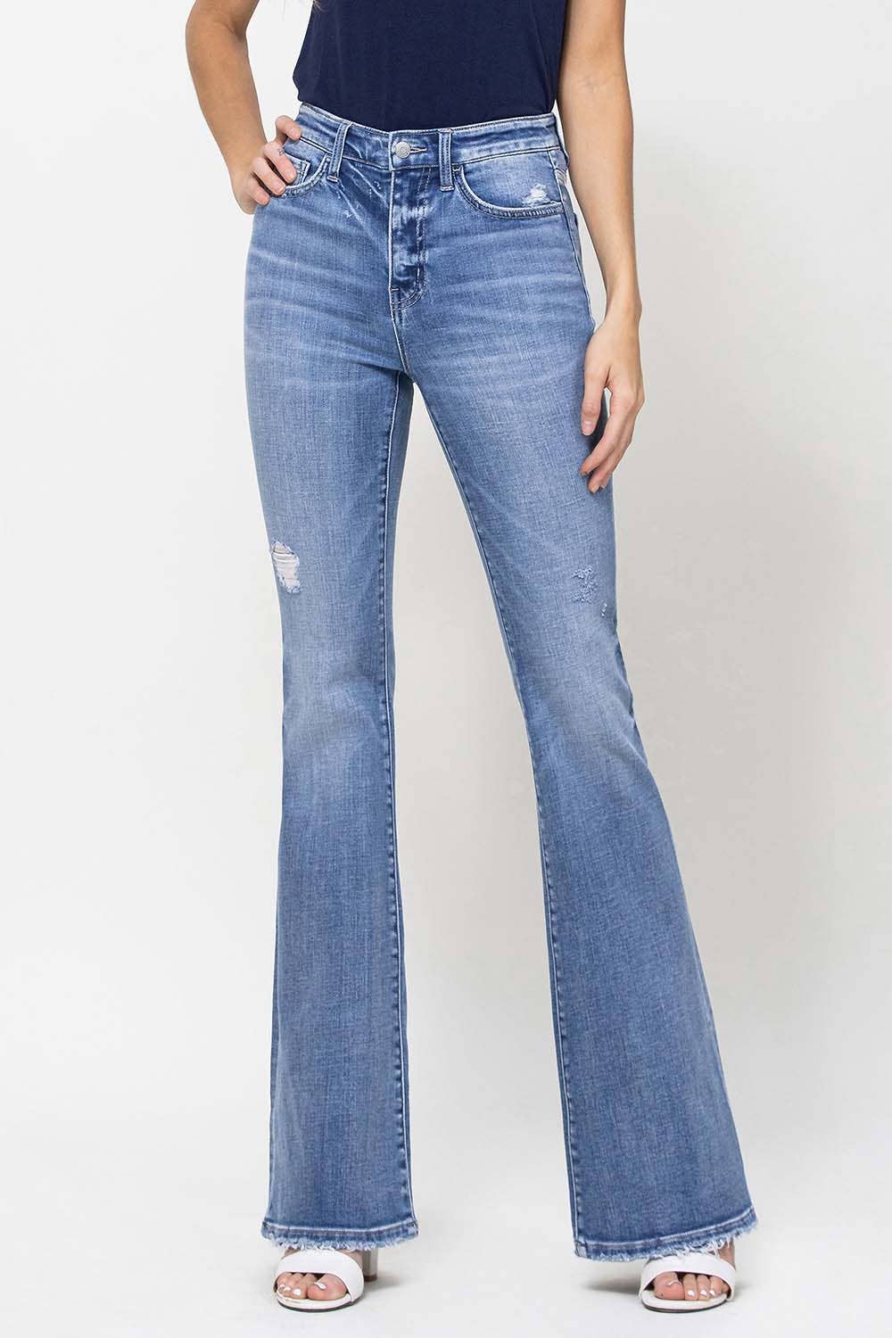 BREAK AWAY HIGH RISE DISTRESSED FLARE JEANS F4217 for wholesale on Faire10
