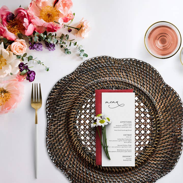 Bali Harvest - Wholesale Charger Plate - Scallop Rattan Charger Plate (Dark Brown) - Straw Placemat1