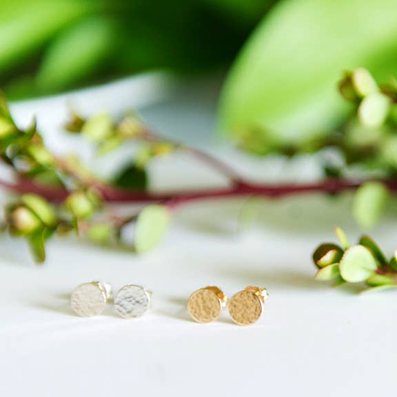 Blossom and Shine - Wholesale Stud/Post Earrings - Hammered Circle Stud Earrings | Sterling Silver or Gold Fill1