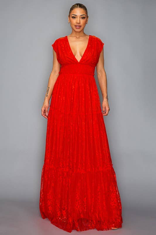 Miss Avenue – wholesale Klänning - Dam – Maxiklänning med heltäckande spets med rökig midja DM3107.11