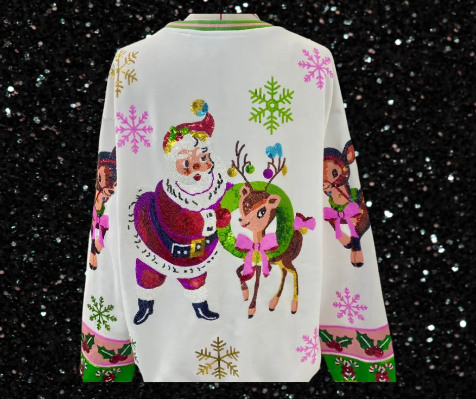 Froux-Froux Frog - Wholesale Sweatshirt - Women's - Retro Santa and Reindeer Sweatshirt1