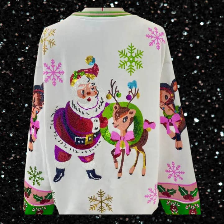 Froux-Froux Frog - Wholesale Sweatshirt - Women's - Retro Santa and Reindeer Sweatshirt1