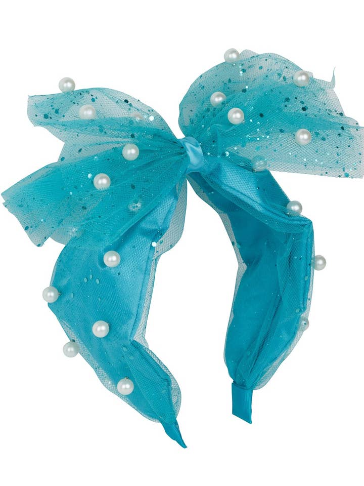 Tulle Pearl Headband - Turquoise for wholesale by Project 6 NY Kids