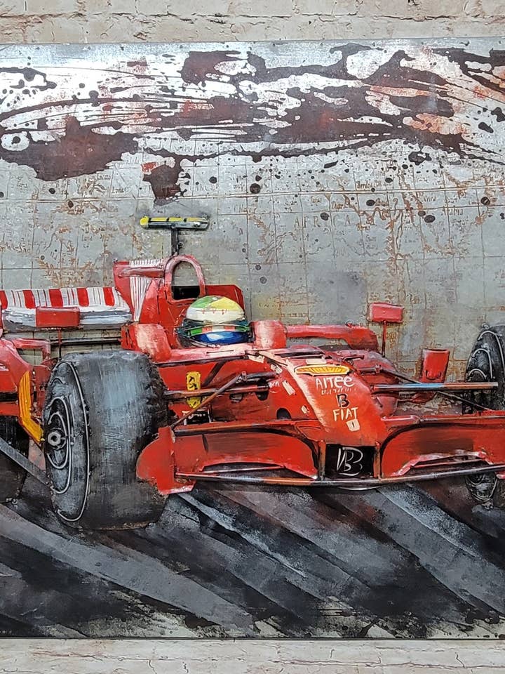 Pintura de Arte de Parede Metálica 3D de Carro de Corrida de Fórmula 1 por atacado de Bronzhaus
