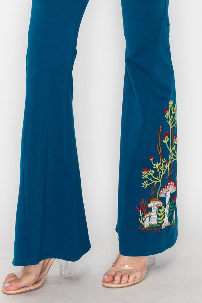 T-Party - Wholesale Pants - Women's - Mushroom Embroidery Foldover Waist Flare Leg Pants7