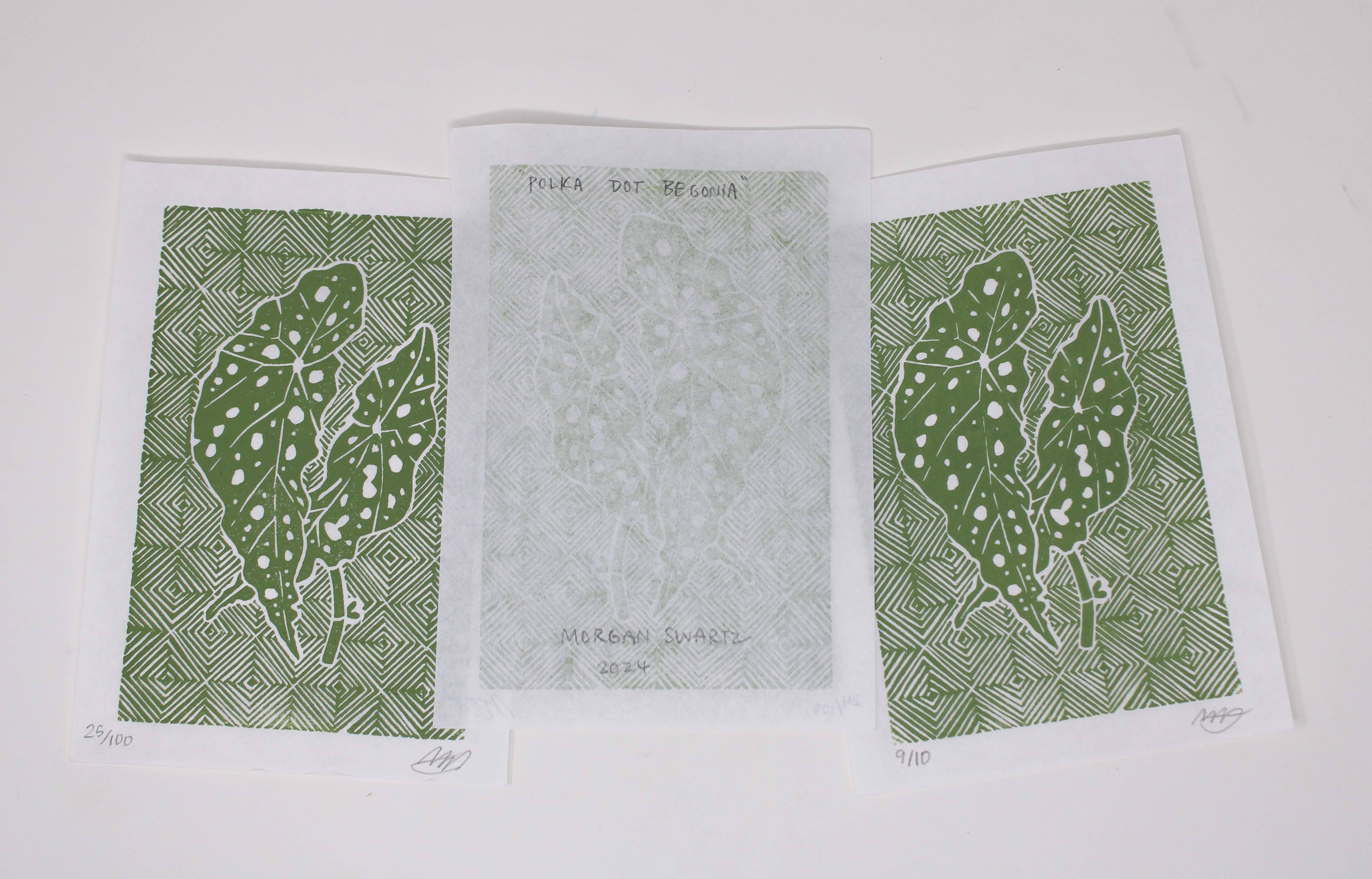 Morganite Press - Wholesale Art Print - Polka Dot Begonia (Begonia Maculata)  Linocut Print 4