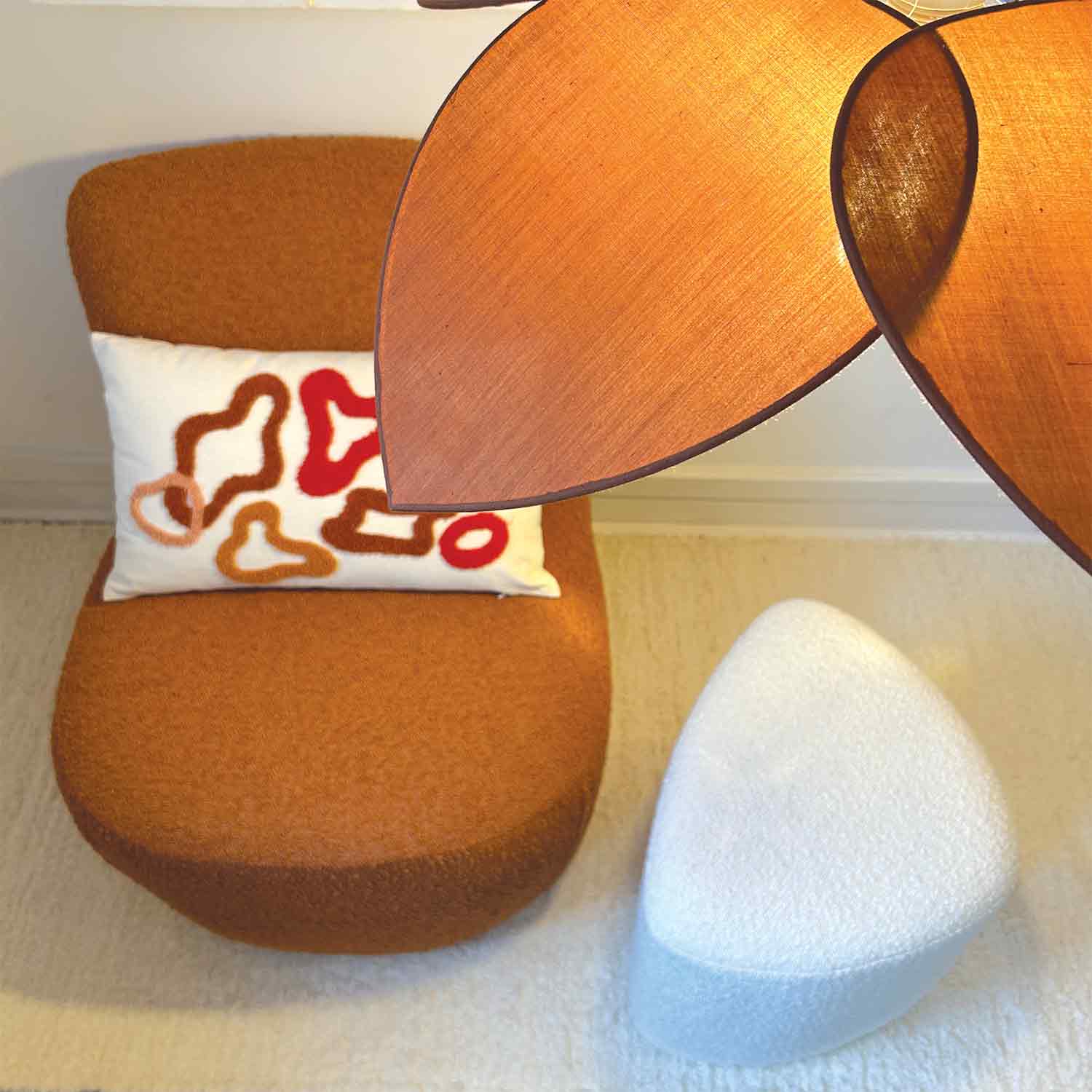 Naturalness Eve stool in natural boucle fabric L45 D35 H35cm for wholesale on Faire2