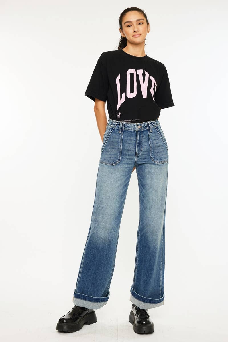 MEDIUM OPEN PACK HIGH RISE WIDE FLARE JEANA-KC9434M for wholesale on Faire0