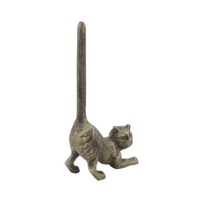 Rustic Gold Cast Iron Cat Extra Toilet Paper Stand 10" for wholesale by Hampton Ironworks