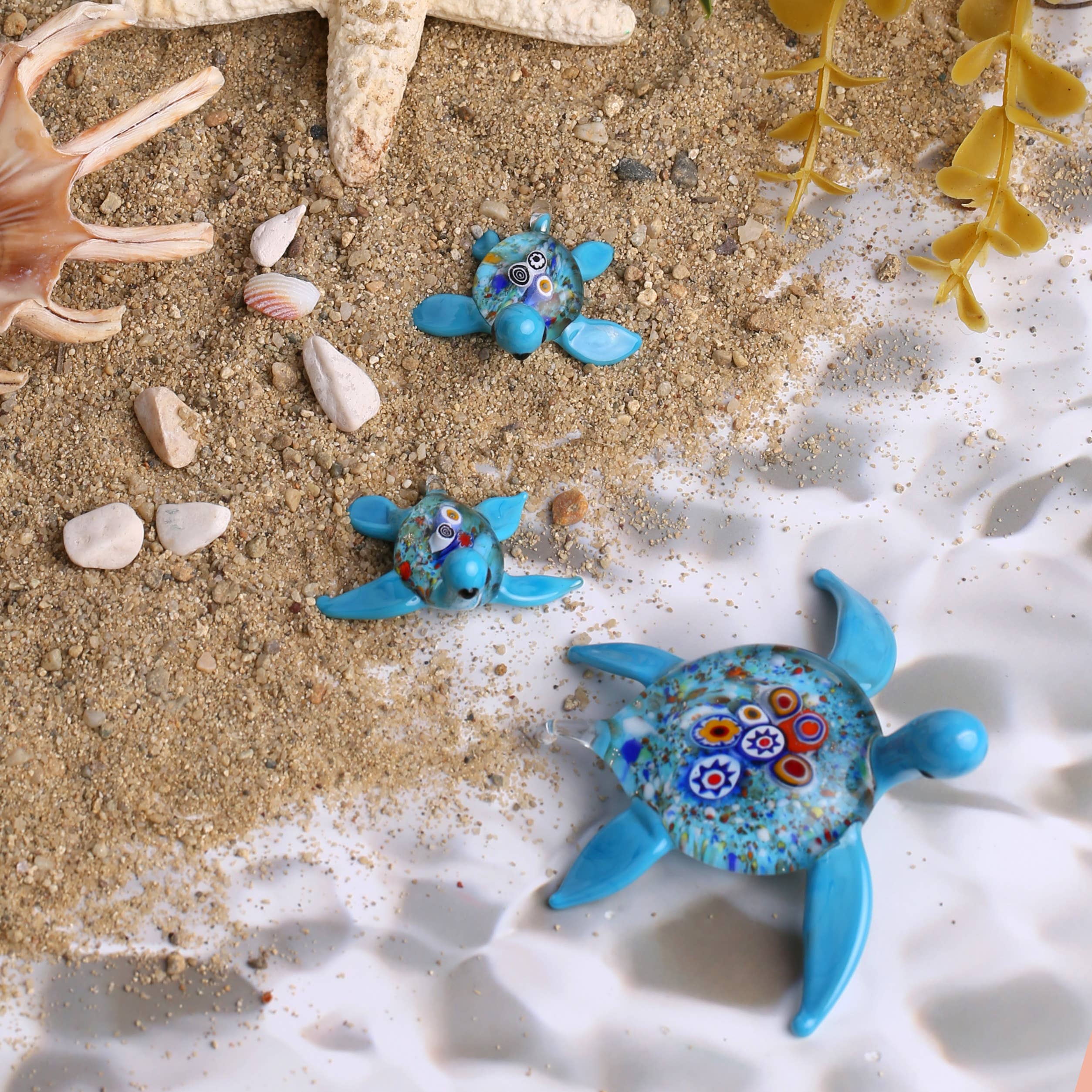 Adamodart - Vendita all'ingrosso Statuette decorative - Set 3 statuine in vetro Millefiori a forma di tartaruga marina, scultura tartaruga5